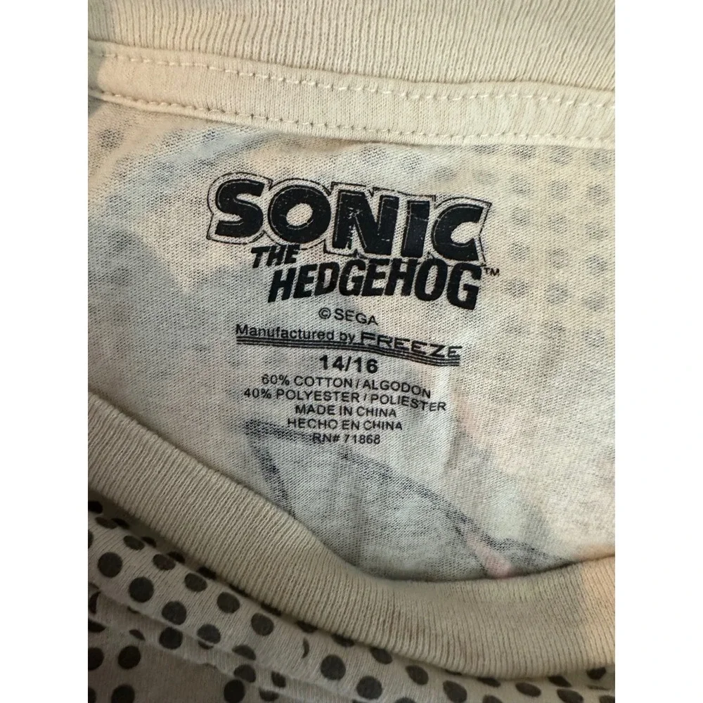Sonic The Hedgehog T-Shirt Kids 14/16 Cream Shadow Graphic Tee Sega Halftone Dot